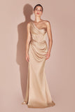 Ladivine 7448 Dress Long One Shoulder Satin Corset Gown