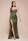 Ladivine 7448 Dress Long One Shoulder Satin Corset Gown