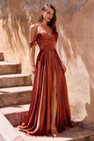 Ladivine 7449 A-Line Fitted Bodice Off the Shoulder Satin Dress