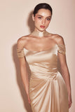 CLEARANCE - Ladivine 7452 Dress Off the Shoulder Sage Green Satin Gown (Size 10)