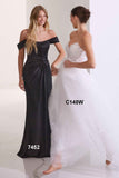 CLEARANCE - Ladivine 7452 Dress Off the Shoulder Sage Green Satin Gown (Size 10)