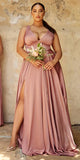 Cinderella Divine 7469WW Long Formal A-Line Satin Dress