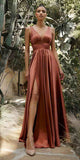Cinderella Divine 7469WW Long Formal A-Line Satin Dress