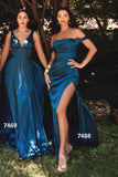 Ladivine 7469 Long Formal Evening Satin Dress with Slit