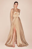 Cinderella Divine 7469 Floor Length Satin Formal V-Neckline Dress