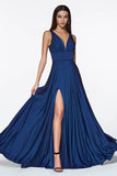 Ladivine 7469 Long Formal Evening Satin Dress with Slit