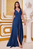 Cinderella Divine 7469 Floor Length Satin Formal V-Neckline Dress