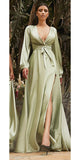 Cinderella Divine 7475C Long Split Blouson Sleeve Formal Dress Thigh Split