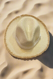 Frayed Edge Floppy Beige Straw Hat