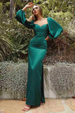 Cinderella Divine 7482C Long Sleeve Off the Shoulder Soft Satin Fitted Dress