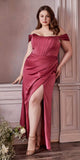 Cinderella Divine 7484C Plus Size Off the Shoulder Corset Satin Formal Gown