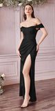 Cinderella Divine 7484 Long Off the Shoulder Corset Satin Formal Gown