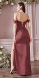 Cinderella Divine 7484C Plus Size Off the Shoulder Corset Satin Formal Gown