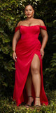 Cinderella Divine 7484C Plus Size Off the Shoulder Corset Satin Formal Gown