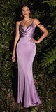 Cinderella Divine 7487 Fitted Satin Dress Cowl Neckline Open Tie Back