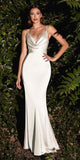 Cinderella Divine 7487W Fitted Satin Dress Cowl Neckline Open Tie Back