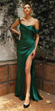Cinderella Divine 7488 Long Column Satin Formal Dress Gathered