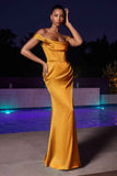 CLEARANCE - Cinderella Divine 7492 Off the Shoulder Sage Green Satin Gown (Size 8)