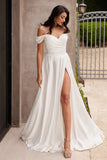 Ladivine 7493W Long A-Line Off the Shoulder Satin Bridal Dress