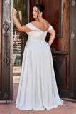 Ladivine 7493W Long A-Line Off the Shoulder Satin Bridal Dress