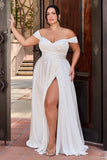 Ladivine 7493W Long A-Line Off the Shoulder Satin Bridal Dress
