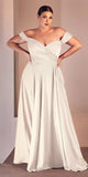 Ladivine 7493W Long A-Line Off the Shoulder Satin Bridal Dress