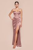 Ladivine 7495 Long Fitted Bustier Satin Draped Gown