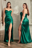 Ladivine 7495 Long Fitted Bustier Satin Draped Gown
