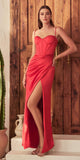 Ladivine 7495 Long Fitted Bustier Satin Draped Gown