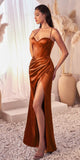Ladivine 7495 Long Fitted Bustier Satin Draped Gown