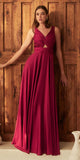 Ladivine 7497 Long A-Line Satin Keyhole Twisted Bodice Formal Gown