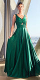 Ladivine 7497 Long A-Line Satin Keyhole Twisted Bodice Formal Gown