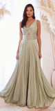 Ladivine 7497 Long A-Line Satin Keyhole Twisted Bodice Formal Gown