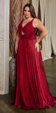 Ladivine 7497 Long A-Line Satin Keyhole Twisted Bodice Formal Gown