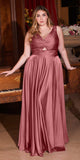 Ladivine 7497 Long A-Line Satin Keyhole Twisted Bodice Formal Gown