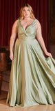 Ladivine 7497 Long A-Line Satin Keyhole Twisted Bodice Formal Gown