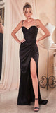 Ladivine 7498 Floor Length Fitted Satin Sweetheart Draped Gown