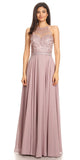 CLEARANCE - Eureka 8111 Chiffon Halter A-line Long Dress Lace Appliqued Bodice (Size L)