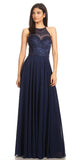 CLEARANCE - Eureka 8111 Chiffon Halter A-line Long Dress Lace Appliqued Bodice (Size L)
