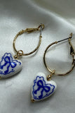 Blue Bow Ceramic Heart Drop Hoop Earrings