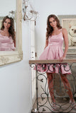 CLEARANCE - Juliet 852 Caged-Back Homecoming Short Dress with Pockets (Size Small)