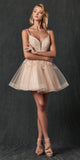Juliet 859 Short Floral Applique Glitter Tulle A-Line Dress