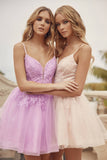 Juliet 859 Short Floral Applique Glitter Tulle A-Line Dress