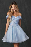 Juliet 861 Floral Embroidered Glitter Mesh Short A-Line Dress