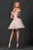 Juliet 861 Floral Embroidered Glitter Mesh Short A-Line Dress