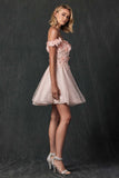 Juliet 861 Floral Embroidered Glitter Mesh Short A-Line Dress