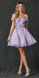 Juliet 861 Floral Embroidered Glitter Mesh Short A-Line Dress