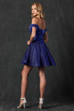 Juliet 861 Floral Embroidered Glitter Mesh Short A-Line Dress