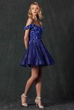 Juliet 861 Floral Embroidered Glitter Mesh Short A-Line Dress