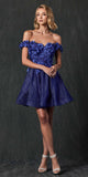 Juliet 861 Floral Embroidered Glitter Mesh Short A-Line Dress